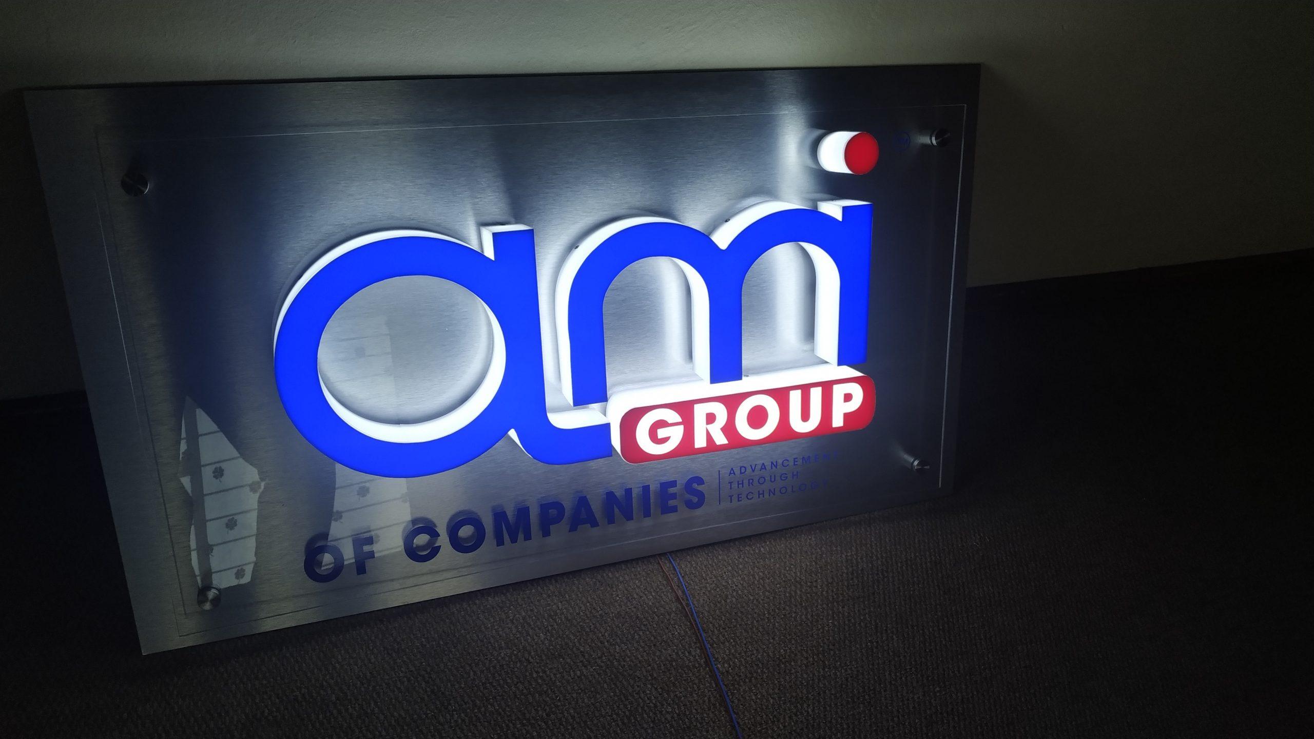 Illuminated reception sign by Masproclean Branding and Signage, featuring modern design and bright lighting to enhance visibility and create a welcoming atmosphere in an office lobby