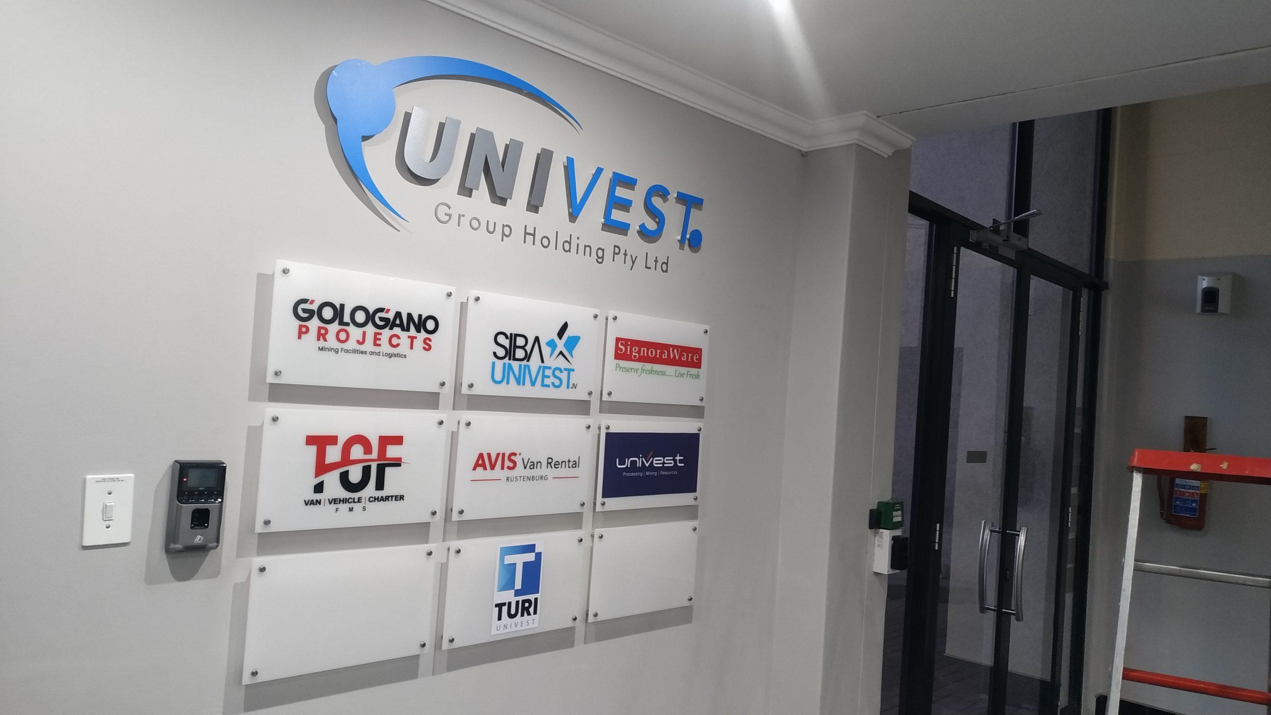 Custom lobby signage by Masproclean Branding and Signage, featuring elegant design and clear branding to create a welcoming atmosphere in the reception area of a business