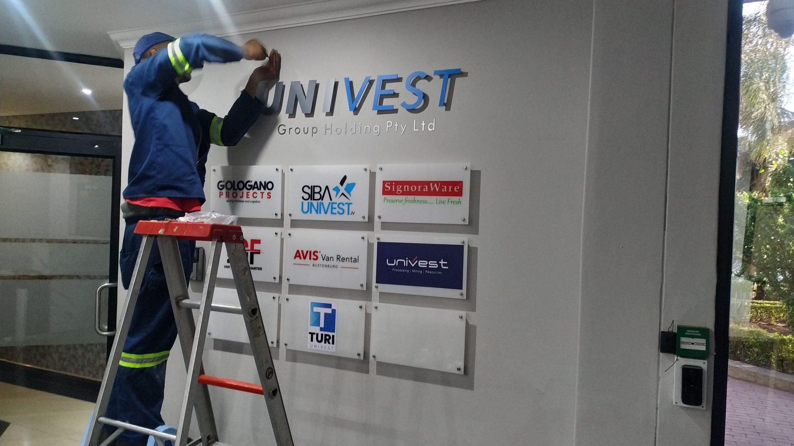 Custom lobby signage by Masproclean Branding and Signage, featuring elegant design and clear branding to create a welcoming atmosphere in the reception area of a business