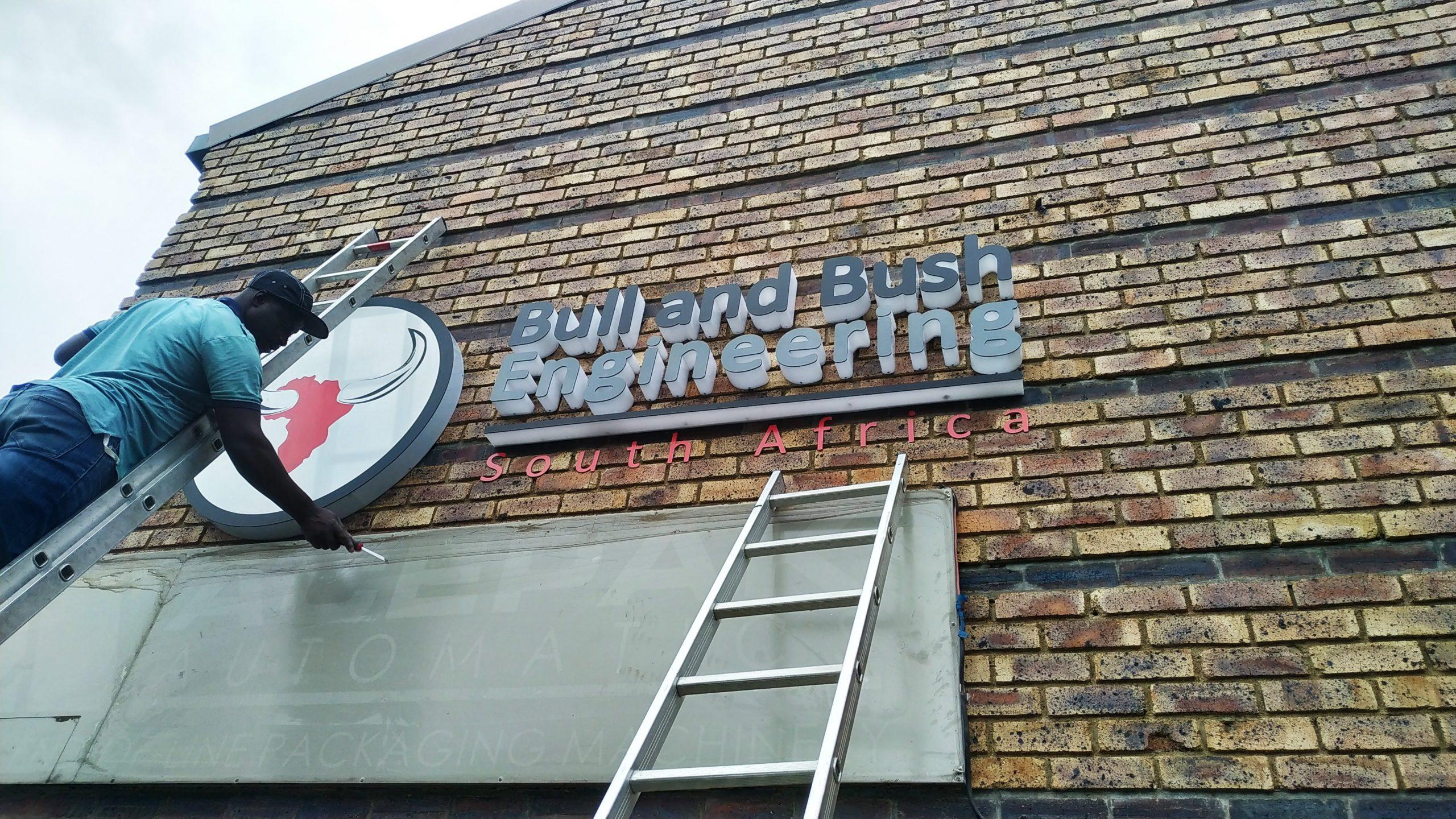 Installation of 3D signage by Masproclean Branding and Signage, featuring raised letters and dynamic design elements to enhance visibility and brand identity at a business location